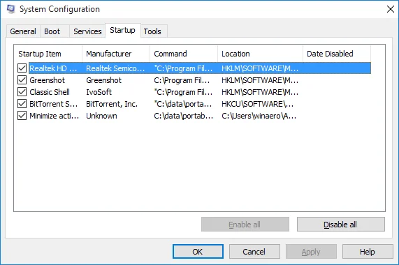 系统配置实用程序（msconfig）运行画面